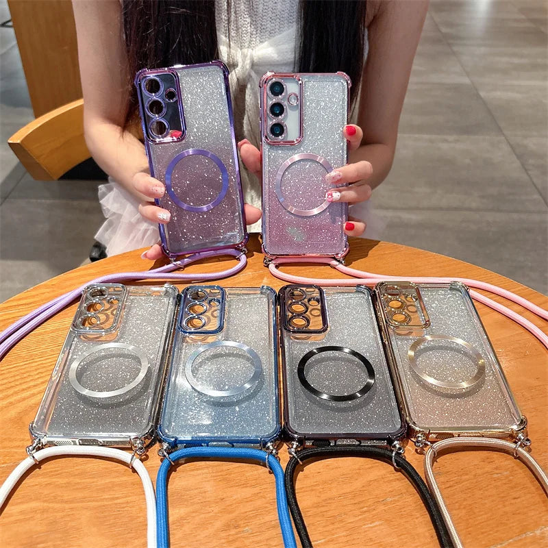Capa Magnética Transparente Premium Samsung Galaxy com Alça e Cordão: Proteção Estilosa