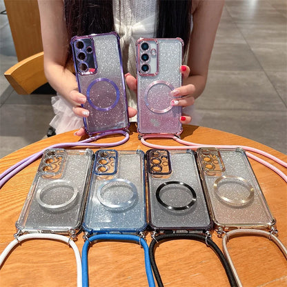 Capa Magnética Transparente Premium Samsung Galaxy com Alça e Cordão: Proteção Estilosa