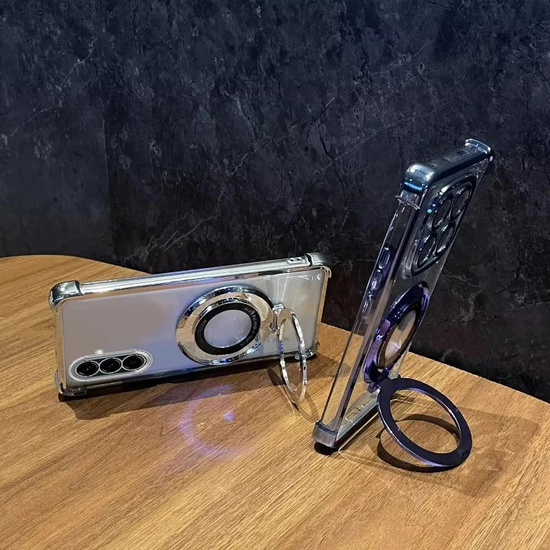 Capa Samsung Galaxy A com Suporte, Anti-impacto, Transparente e Banhada a Luxo