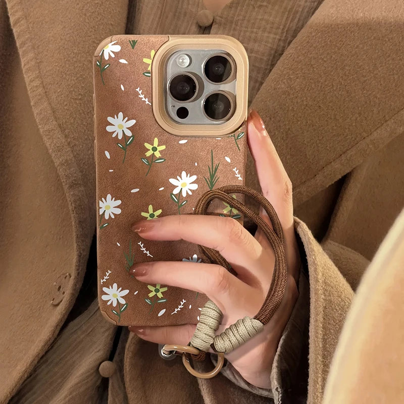Capa para iPhone com Cordão, Estampa Floral em Couro Falso