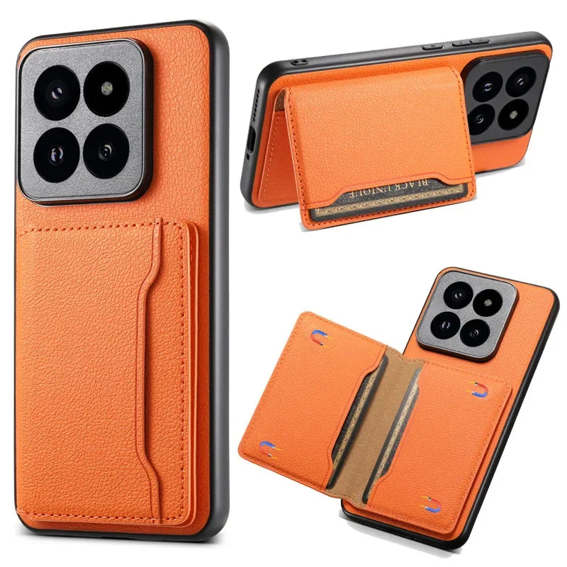 Capa Carteira Luxuosa de Couro para Xiaomi 15 14 Ultra com Porta-Cartões Magnético