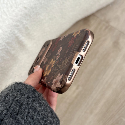 Capa para Celular Retrô Floral em Couro para iPhone