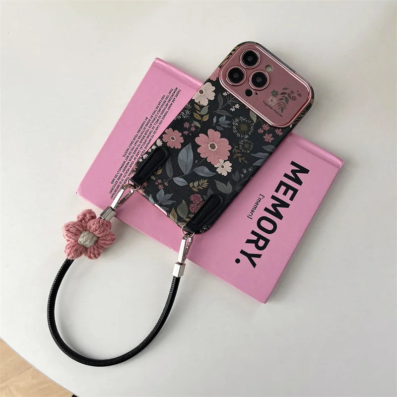 Capa de Celular Retro Crisântemo com Alça de Pulso