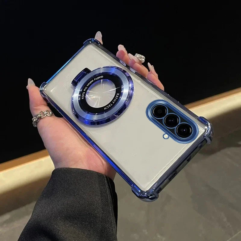 Capa Samsung Galaxy A com Suporte, Anti-impacto, Transparente e Banhada a Luxo
