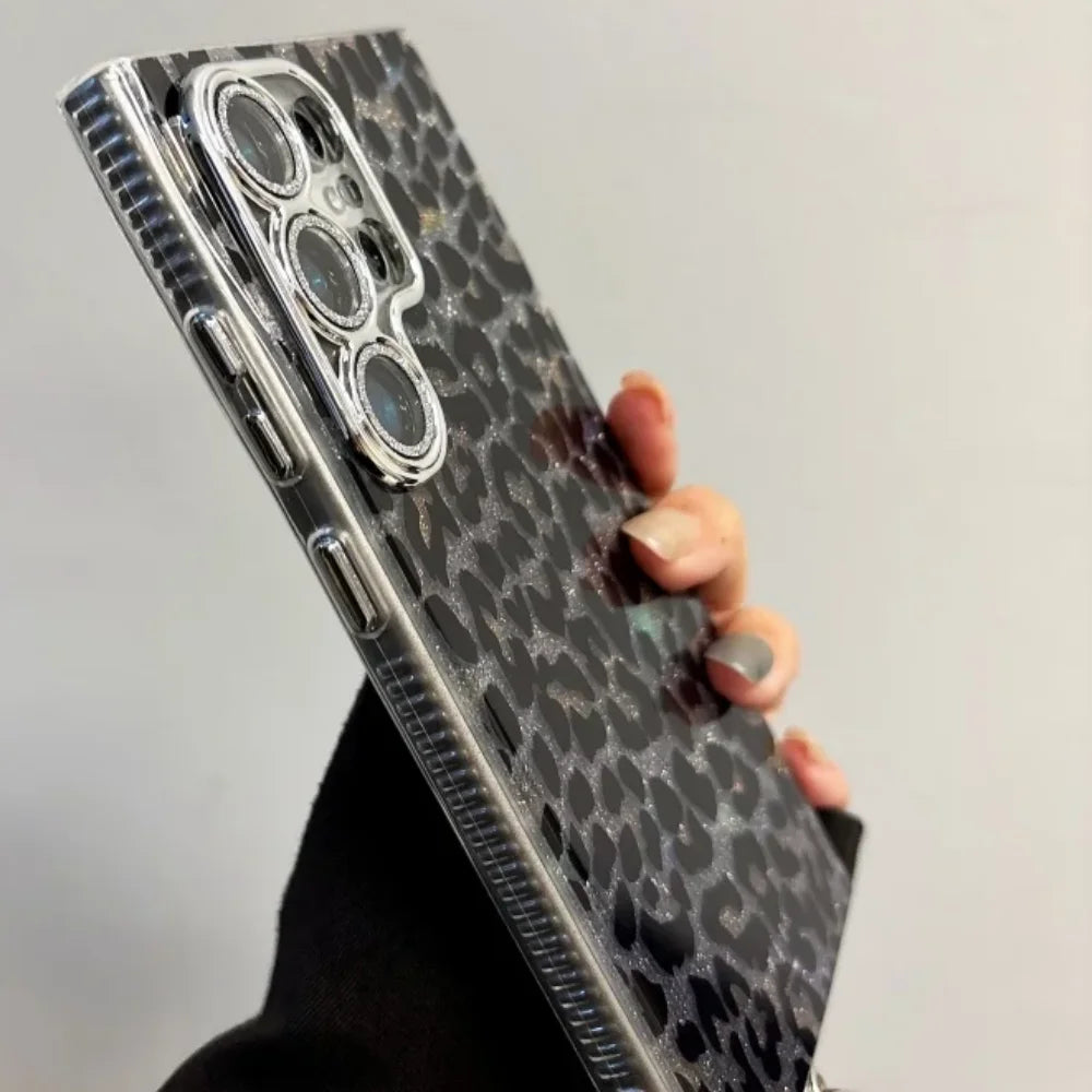 Capa Galaxy S24 S23 S22 Ultra Leopard Preto Corrente Cristal Elegante