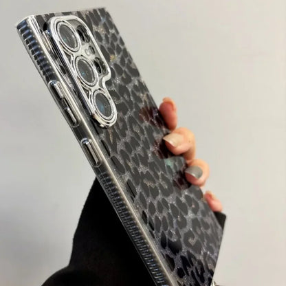 Capa Galaxy S24 S23 S22 Ultra Leopard Preto Corrente Cristal Elegante