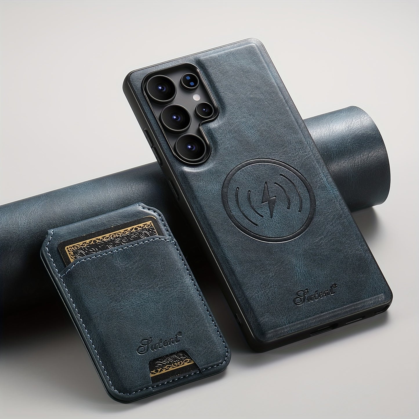 Capa Premium SUTENI Carregamento Sem Fio Couro Magnético Suporte Porta Cartões Samsung
