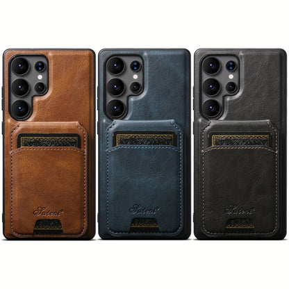 Capa Premium SUTENI Carregamento Sem Fio Couro Magnético Suporte Porta Cartões Samsung