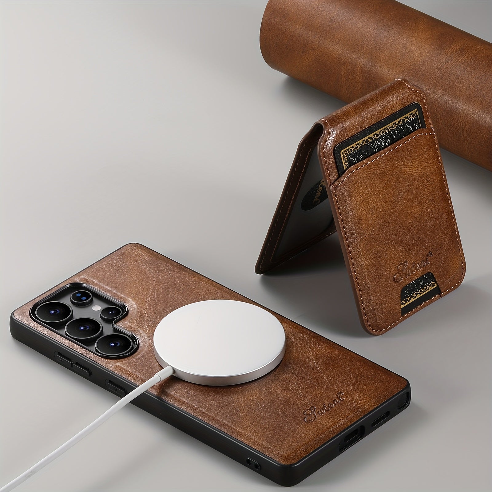 Capa Premium SUTENI Carregamento Sem Fio Couro Magnético Suporte Porta Cartões Samsung