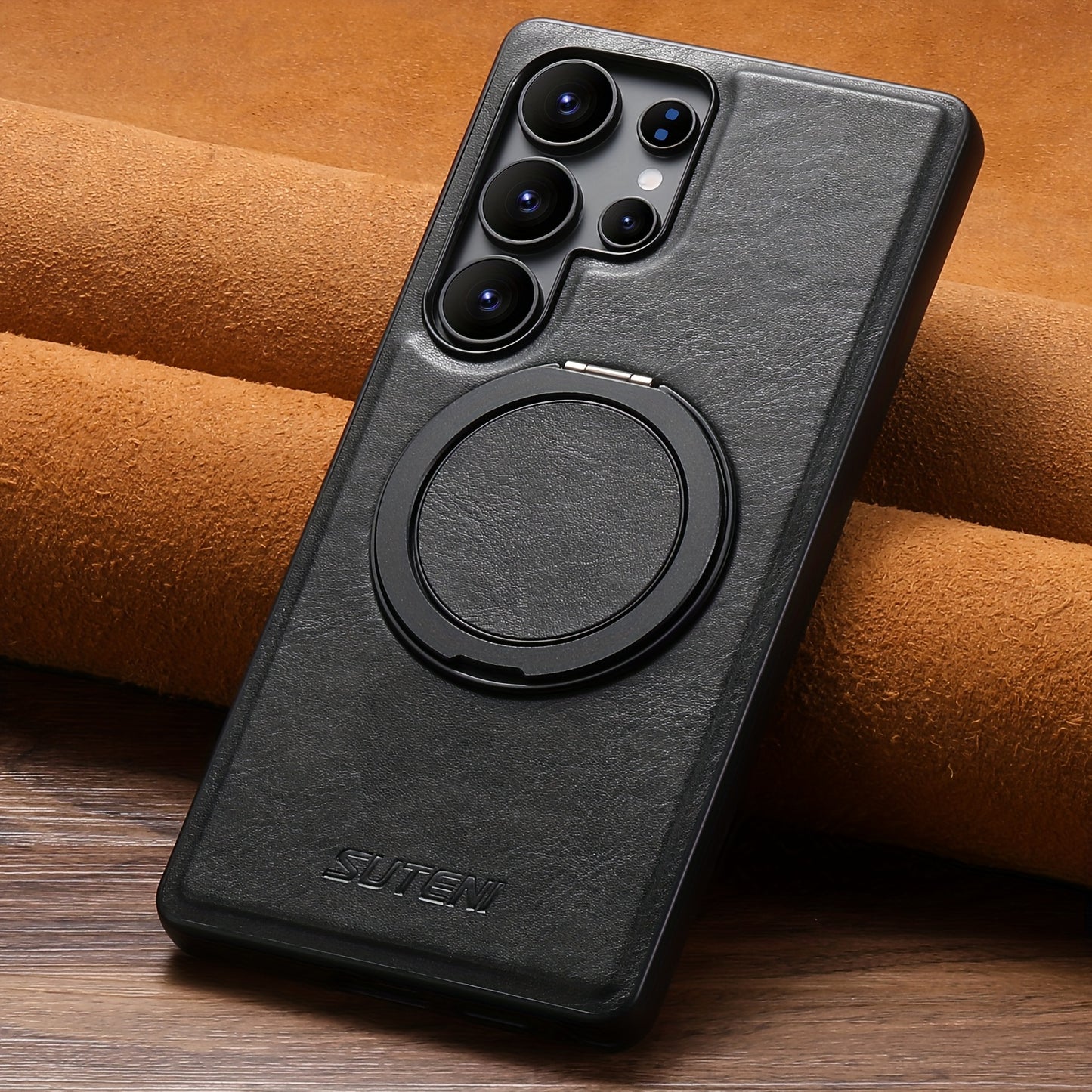 Capa Premium Suteni Galaxy: Anel Giratório 360°, Magnética, Couro Sintético