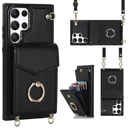 Capa Carteira Samsung com Alça Transversal e Porta Cartões, Suporte Anel Ajustável